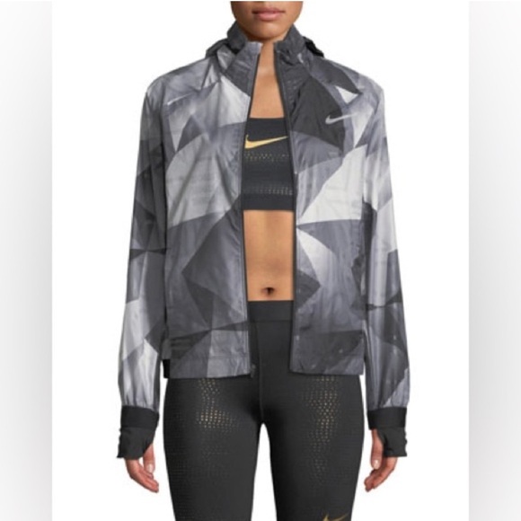 Nike Shield Flash Weather Resistant Hooded Full Zip Running Jacket Black/Grey XS - Picture 16 of 16